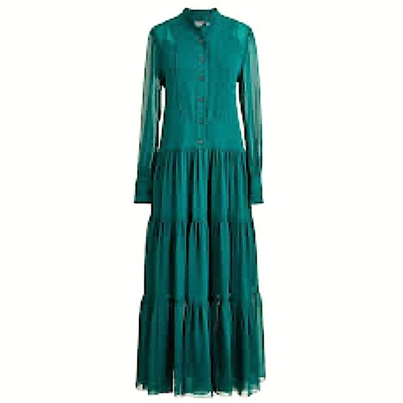 J.CREW Tuxedo Dress Oversized Langenlook 100% Silk Green Size 16 - Picture 3 of 13